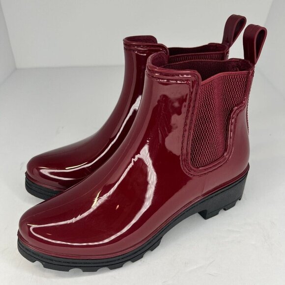 Unbranded Shoes - Womens Red Elastic Band Solid Red Rubber Slip On Chelsea Ankle Size 6 Rain Boots